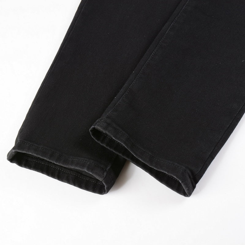 Black Leather Patch Jeans