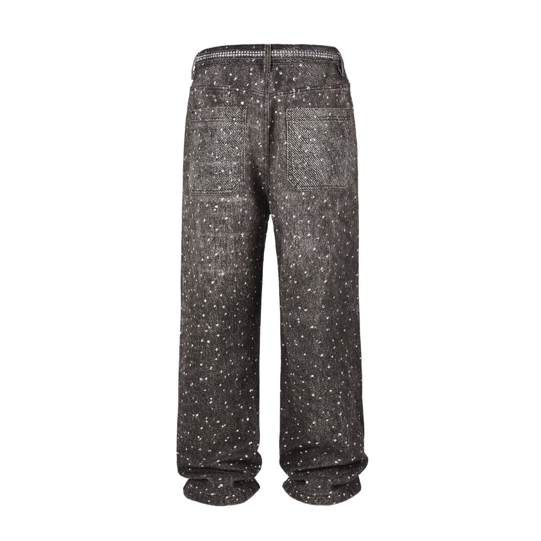 Schwarze Baggy-Jeans mit Kristallen