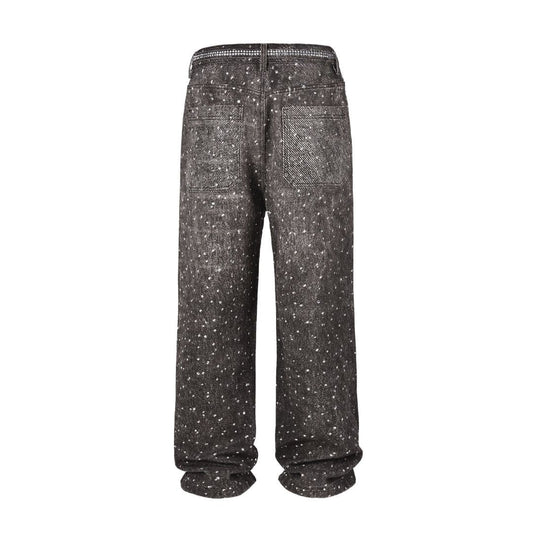 Schwarze Baggy-Jeans mit Kristallen