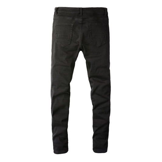 Schwarze Jeans mit Lederpatch