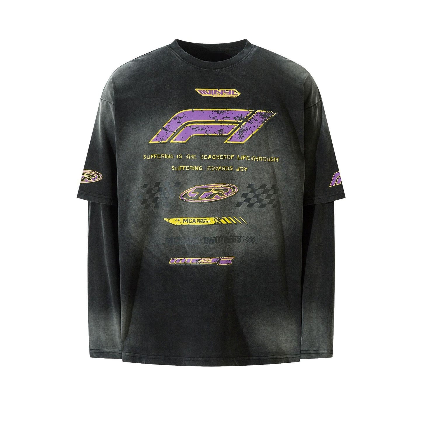 Schwarzes Racing Langarm-T-Shirt