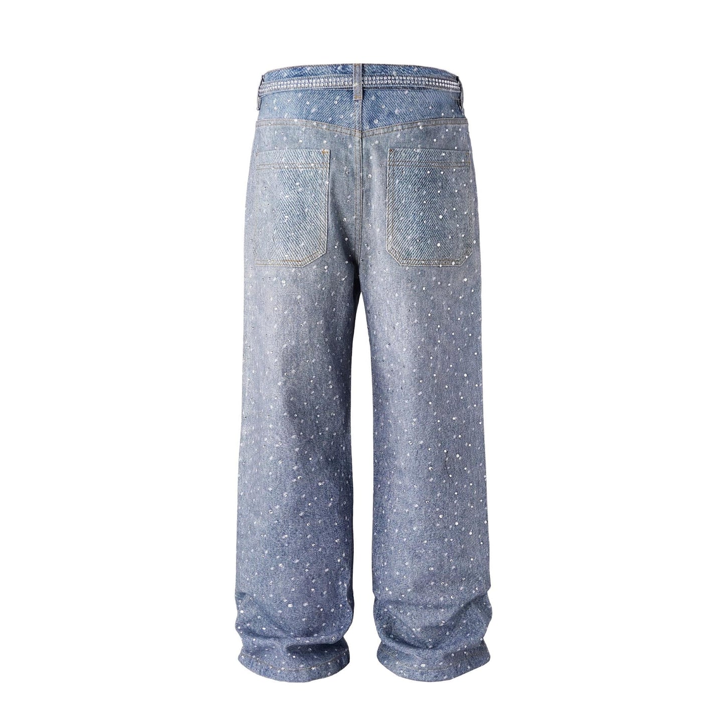 Blaue Baggy-Jeans mit Kristallen