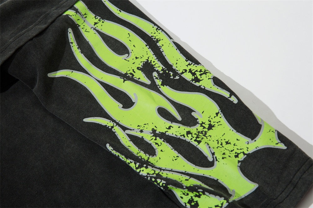 Grünes Flammen-Langarm-T-Shirt