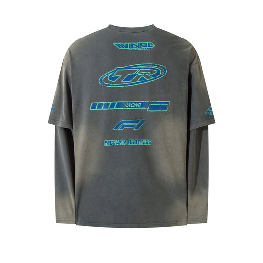 Graues Racing Langarm-T-Shirt