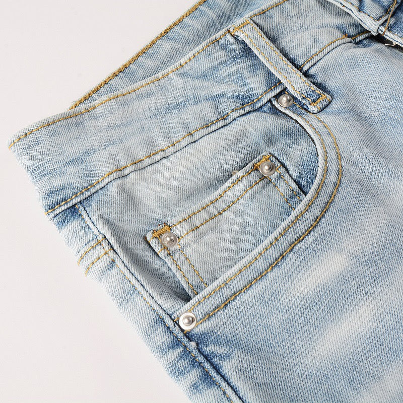 Leichte Leder-Patch-Jeans