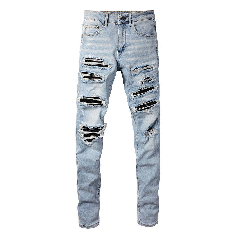 Leichte Leder-Patch-Jeans