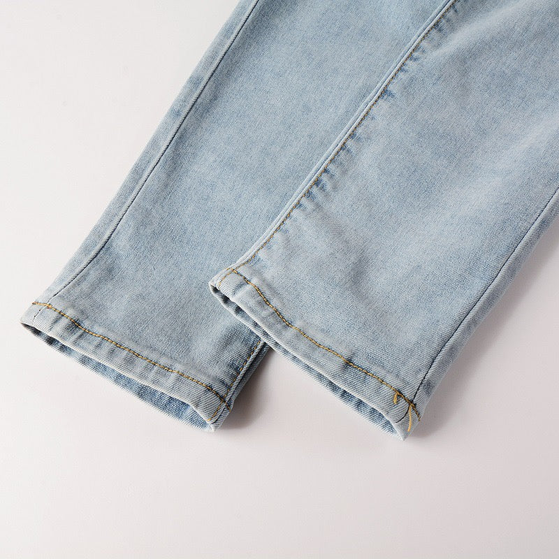 Leichte Leder-Patch-Jeans