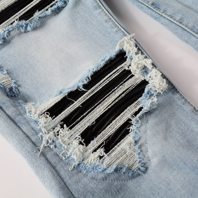 Leichte Leder-Patch-Jeans