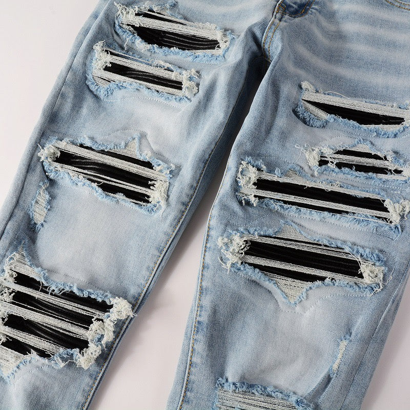Leichte Leder-Patch-Jeans