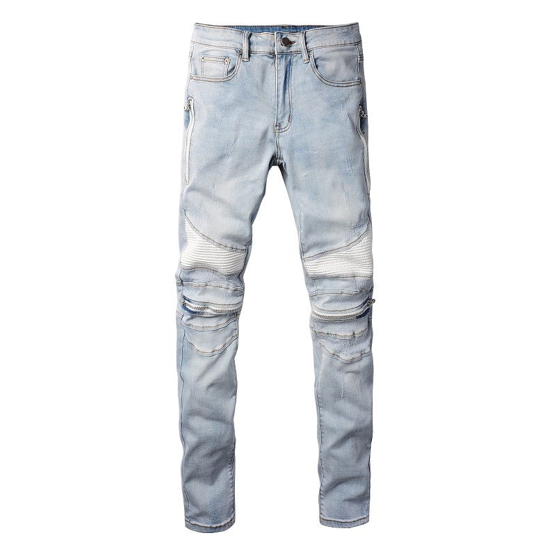 Weiße Biker Jeans