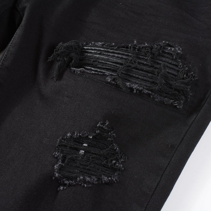 Black Leather Patch Jeans