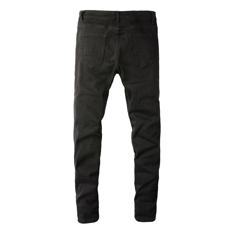 Black Leather Patch Jeans