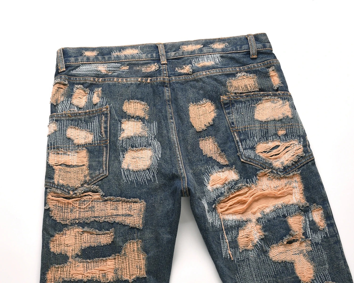 Distressed Cream Jeans