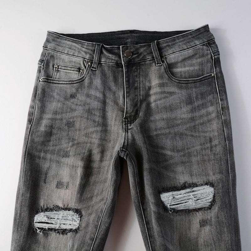 Grey Leather Jeans