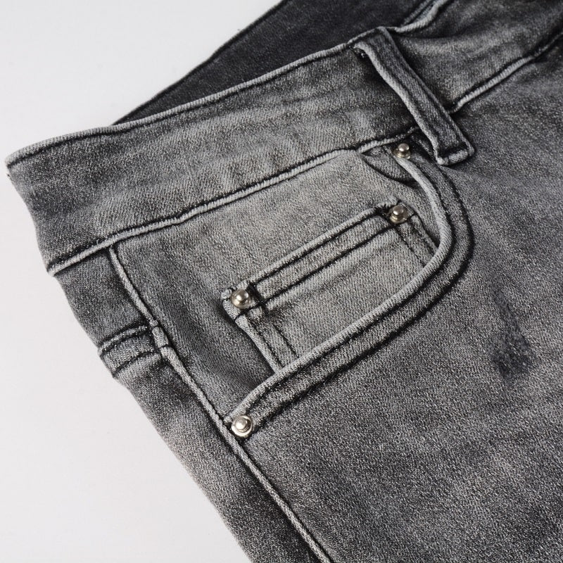 Grey Leather Jeans