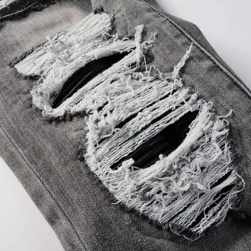 Grey Leather Jeans