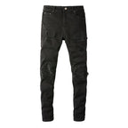 Black Leather Patch Jeans