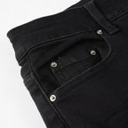 Black Leather Patch Jeans