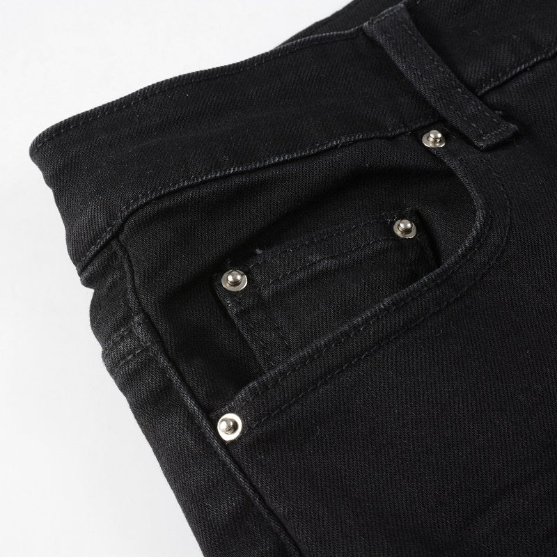 Black Leather Patch Jeans