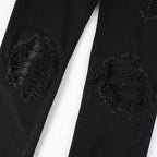 Black Leather Patch Jeans