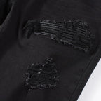 Black Leather Patch Jeans