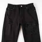 Black Leather Patch Jeans