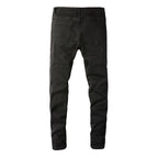 Black Leather Patch Jeans