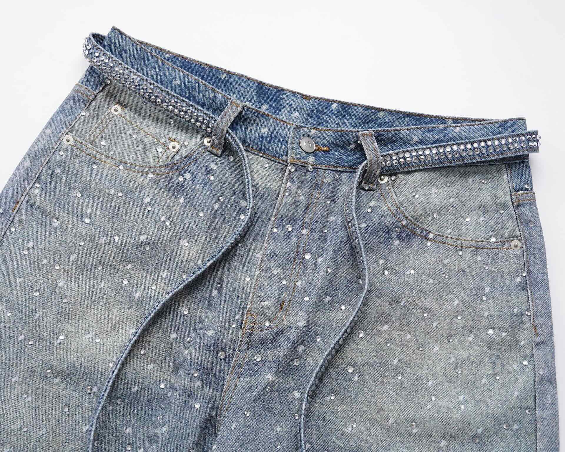 Blue Crystal Baggy Jeans