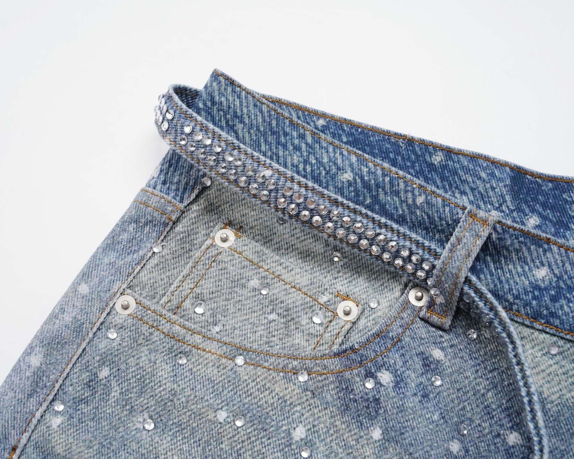 Blue Crystal Baggy Jeans
