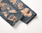 Distressed Cream Jeans