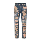 Distressed Cream Jeans