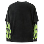 Grünes Flammen-Langarm-T-Shirt
