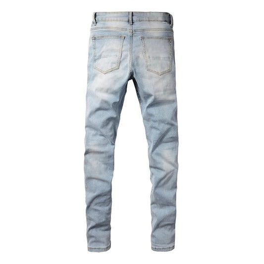 Light Leather Patch Jeans