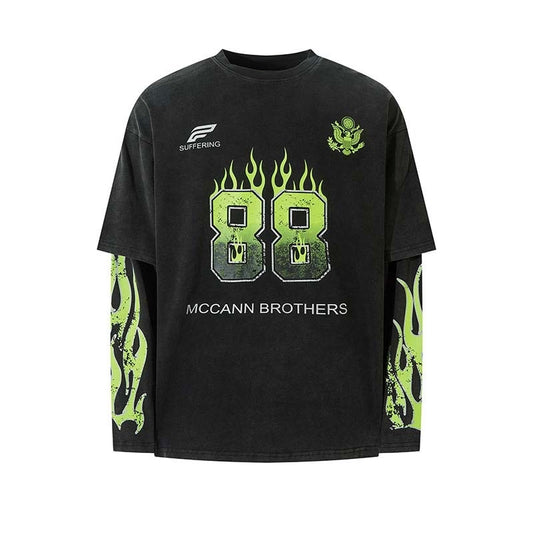 Green Flames Long Sleeve Tee