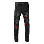 Rote Patch-Jeans