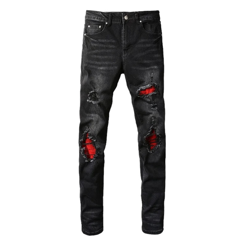 Rote Patch-Jeans