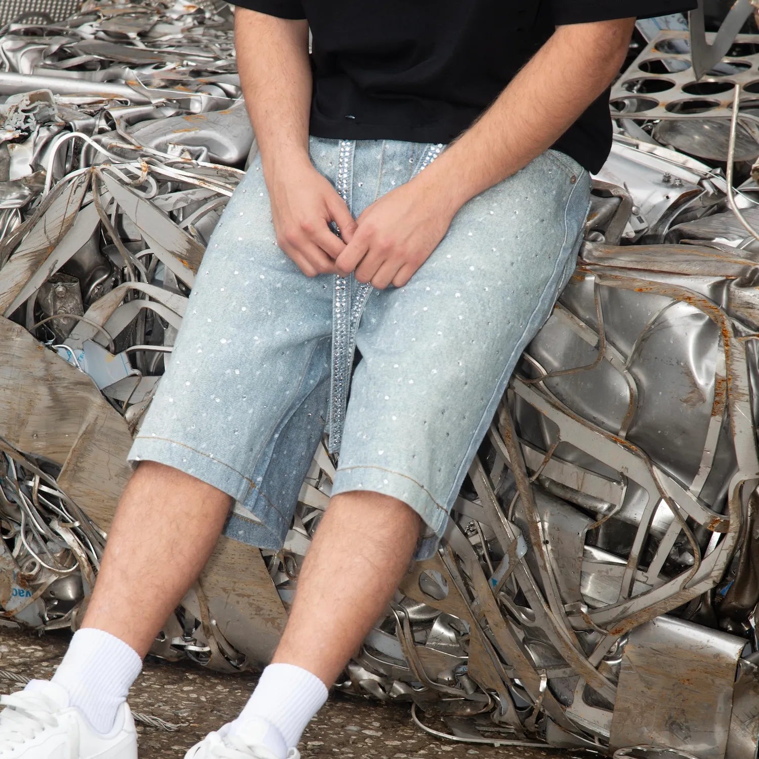 Blue Crystal Shorts Jeans