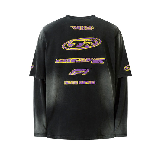 Schwarzes Racing Langarm-T-Shirt