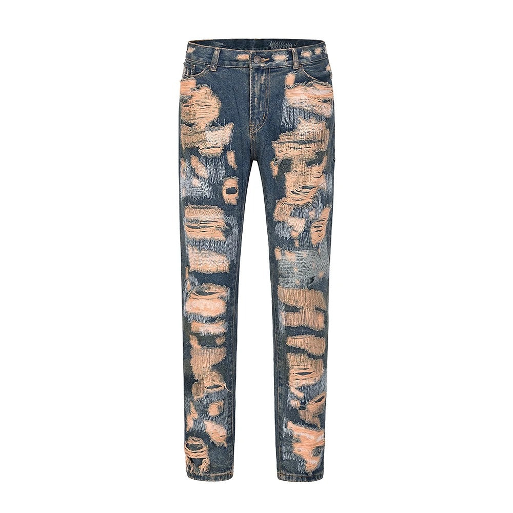 Cremefarbene Jeans im Used-Look
