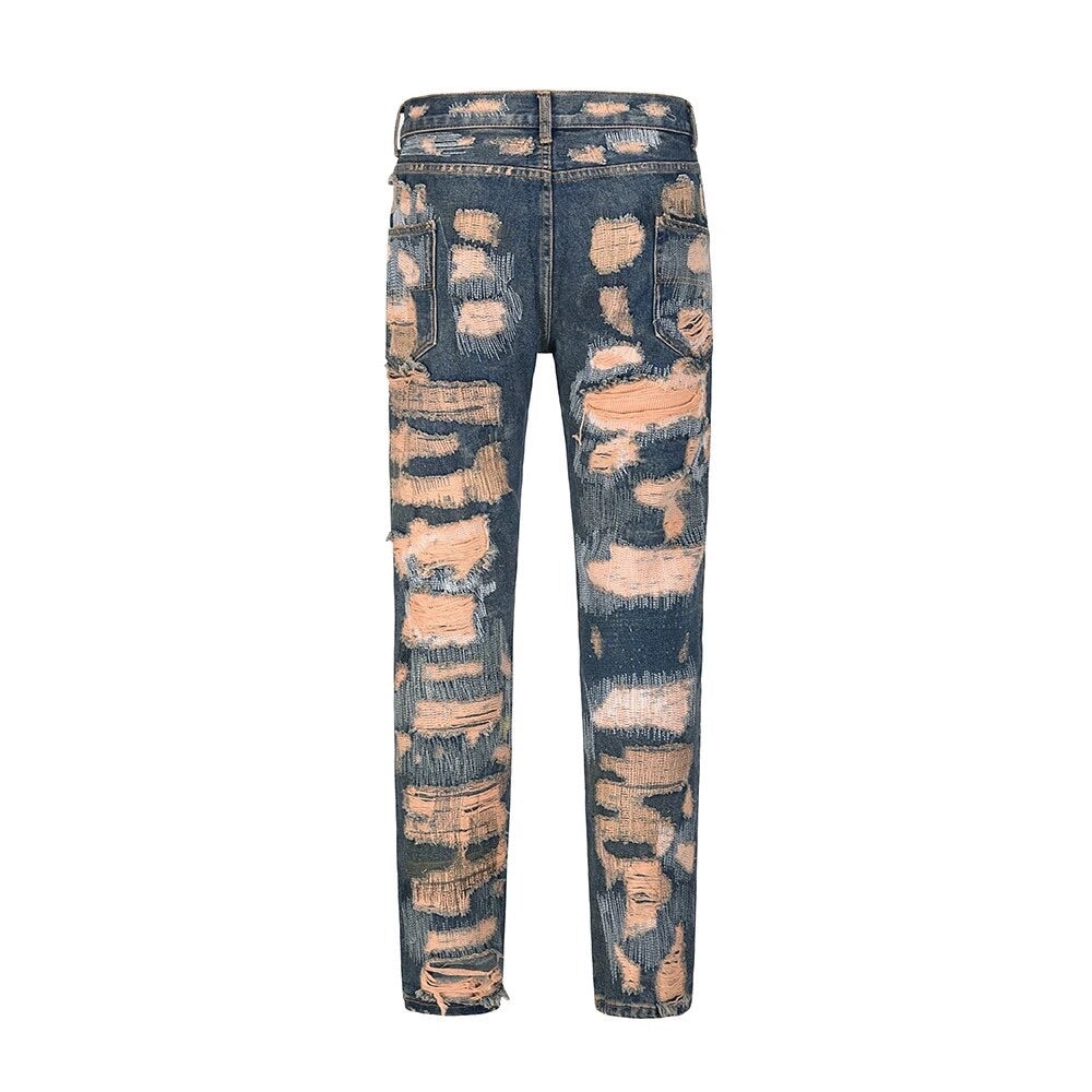 Cremefarbene Jeans im Used-Look
