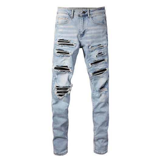 Leichte Leder-Patch-Jeans
