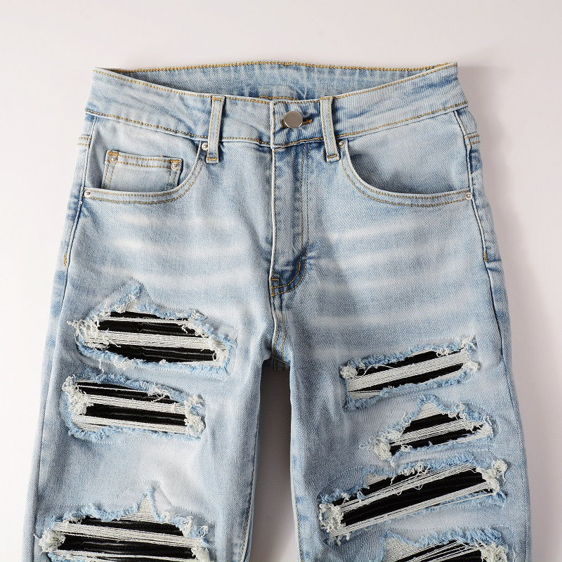 Leichte Leder-Patch-Jeans