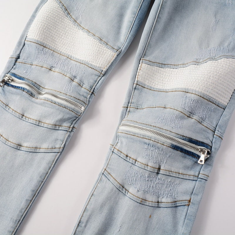 Weiße Biker Jeans