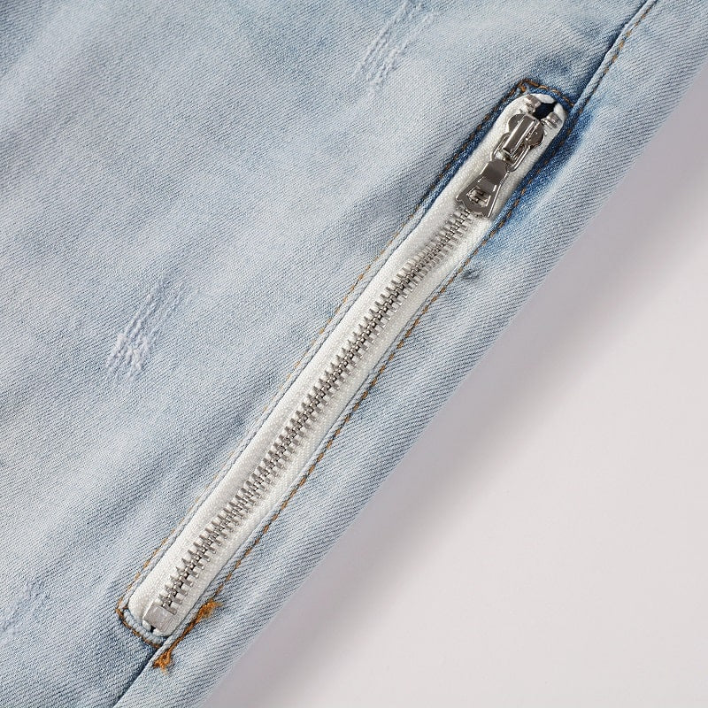 Weiße Biker Jeans