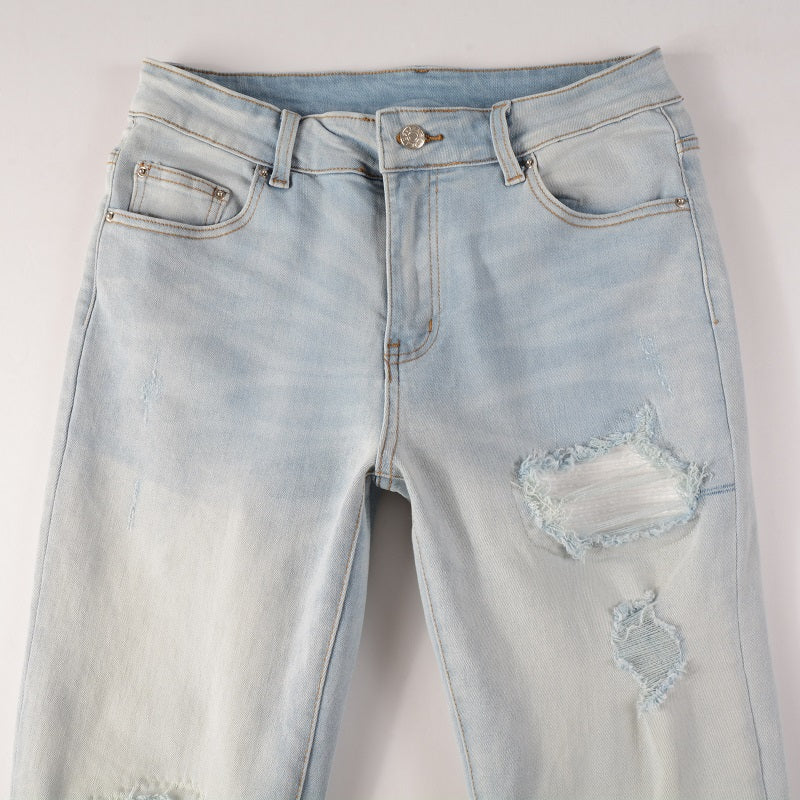 Weiße Patch-Jeans