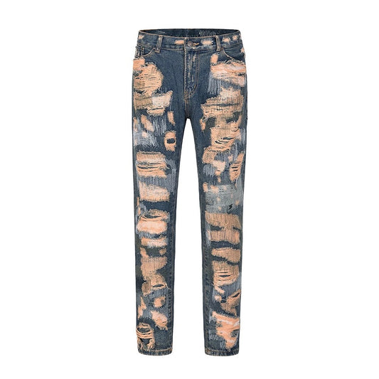 Distressed Cream Jeans