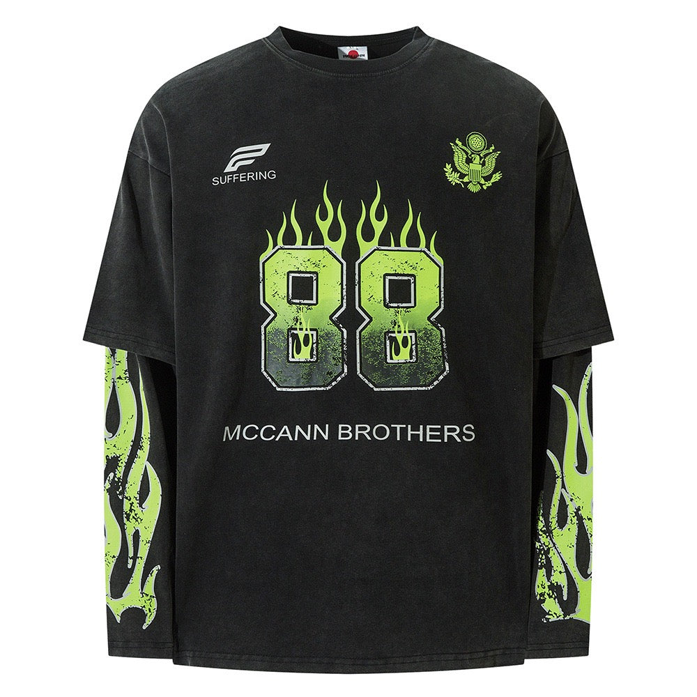 Green Flames Long Sleeve Tee