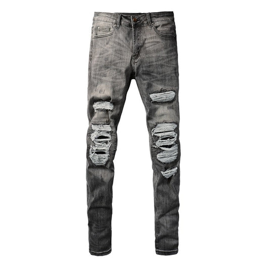 Grey Leather Jeans
